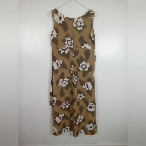 Vintage 90s Brown Floral Midi Dress | Medium - Picture 6 of 7